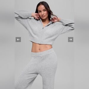 ALO Yoga Cashmere Plush Waffle Full Zip Hoodie Heather Grey Size xxs xs